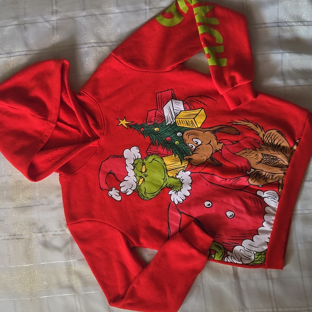 Red Kids Hoodie with Grinch and Max Design
